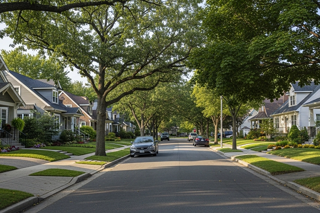 Walkable Wauwatosa neighborhood street with well-kept homes representing strong demand.