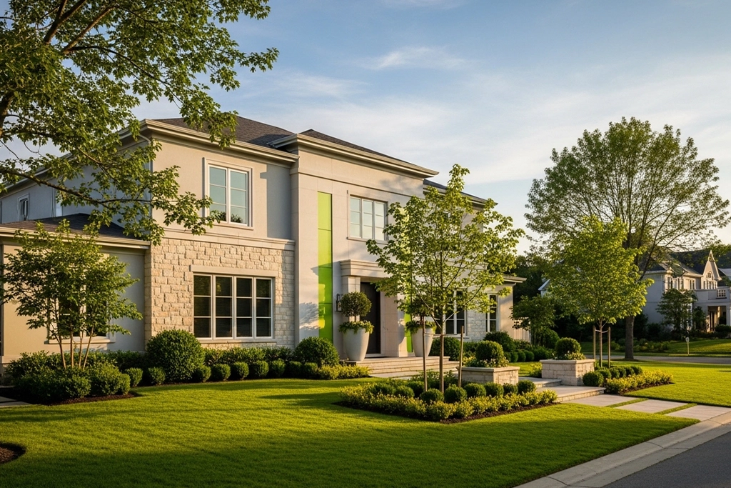 High-value Mequon home exterior in warm daylight representing premium investment.